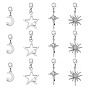 12 шт. 4 стили звездочки и луночки из сплава для обуви, с карабин-лобстерами 