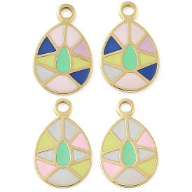 Ion Plating(IP) 304 Stainless Steel Enamel Charms, Real 18K Gold Plated, Teardrop Charm