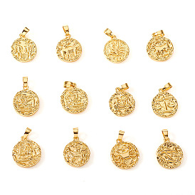 12 латунные подвески с изображением созвездий/знаков зодиака, , плоские круглые прелести