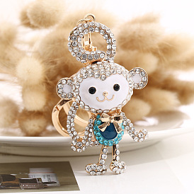 Cute Monkey Keychain with Rhinestones - Creative Zodiac Metal Pendant