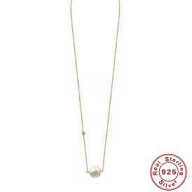 Stylish S925 Sterling Silver Baroque Pearl Necklace with Single Diamond - Perfect Gift for Mom!