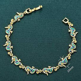 Браслеты-цепочки из латунной эмали с бирюзовым морским коньком