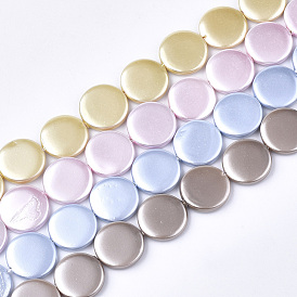 Spray Paint Freshwater Shell Beads Strands, Pearlized Style, Flat Round