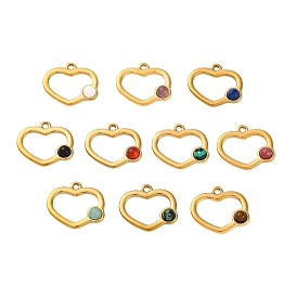 Природные каменные смешанные подвески, ионное покрытие (ip) 304 подвески в форме сердца из нержавеющей стали, реальный 18 k позолоченный, смешанные окрашенные и неокрашенные