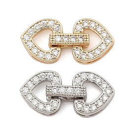 Brass Micro Pave Clear Cubic Zirconia Fold Over Clasps, Heart