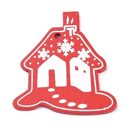 Platane Wood Pendants, House with Snowflake, for Christmas, Dyed