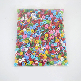 Botones con cuatro orificios con una variedad de colores, botón de la resina, plano y redondo