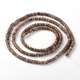 De coco natural, hilos de perlas columna, 3.5x2~5 mm, agujero: 1 mm, sobre 193 unidades / cadena, 22.8 pulgada