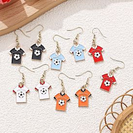 Alloy Enamel Football Shirt & Football Dangle Earrings for Women, with Iron Findings, Golden