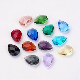 Faceted Glass Rhinestone Pointed Back Cabochons, Drop