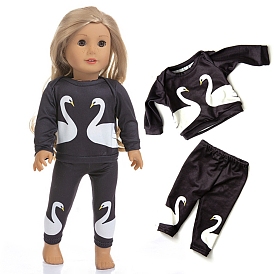 Swan Pattern Cloth Doll Two-piece Set, with Long-sleeved Trousers, for 18 inch Girl Doll Dressing Accessories