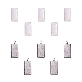 Ensembles pendentif théière, avec pendentif en alliage paramètres cabochon et cabochons de verre, rectangle, sans cadmium et sans plomb