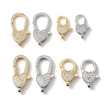 Застежки-клешни из прозрачной латуни с кубическим цирконием, без кадмия, без никеля и без свинца, сердце