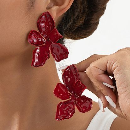 Серьги-гвоздики из сплава с цветочной росписью