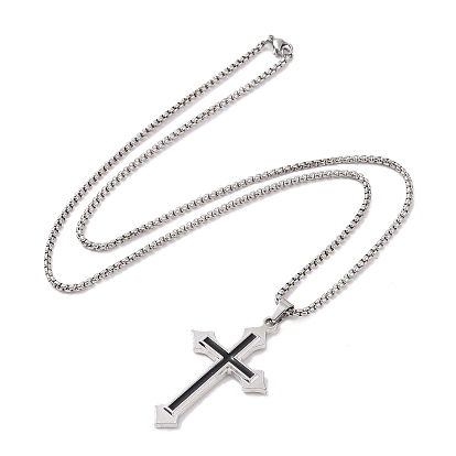 Zinc Alloy with Enamel Cross Pendant Necklaces, 201 Stainless Steel Pendant Necklaces