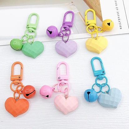 Acrylic Pendants Keychain, with Spray Painted Alloy Findings, Heart & Bell