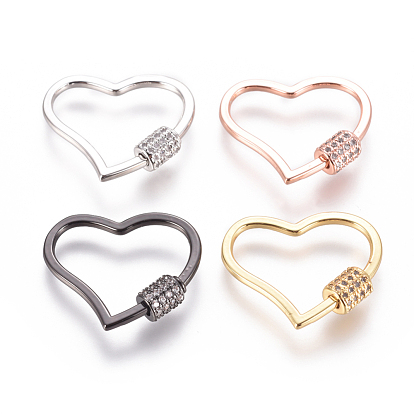 Латунные микропаве, кубический цирконий, винт, карабин, подвески с замком, для изготовления ожерелий, сердце