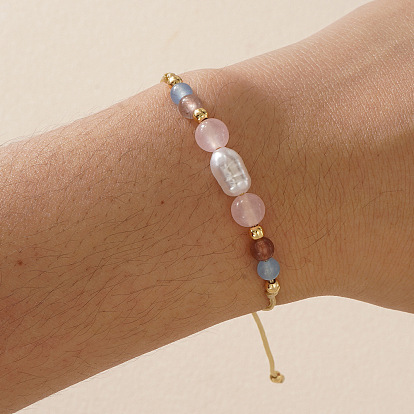 Браслет из пастельных камней и искусственного жемчуга, плетеный регулируемый шнуровой браслет