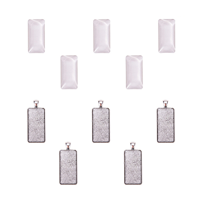 Ensembles pendentif théière, avec pendentif en alliage paramètres cabochon et cabochons de verre, rectangle, sans cadmium et sans plomb