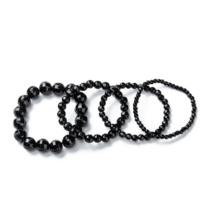 Glass Beads Stretch Bracelets, Faceted, Round