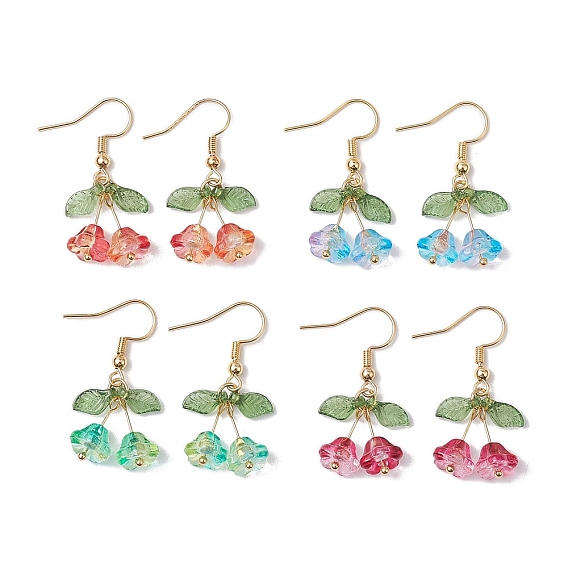 4пары 4 стилей подвесных украшений из стекла и акрила, с  латунными крючками для серег, цветок, золотые, болтаются серьги