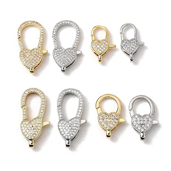 Застежки-клешни из прозрачной латуни с кубическим цирконием, без кадмия, без никеля и без свинца, сердце