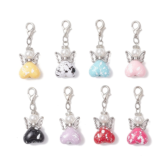 Подвеска в форме ангела из непрозрачного акрила, Сплав с застежками когтя омара, старинное серебро и платина