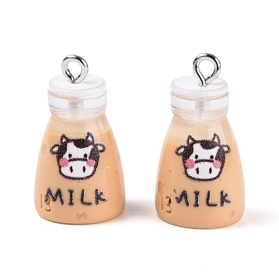 Печатные подвески из непрозрачной смолы, молочный шарм, с платиново-железными петлями