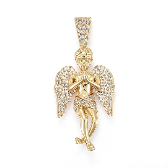 Латунные микропаве прозрачные подвески с фианитом, долговечный, молится ангел