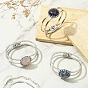 Natural Mixed Stone Flat Round Brass Hinged Cuff Bangles, Platinum