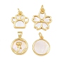 Brass with White Shell Pendants, Paw Print/Flat Round/Flower Charms