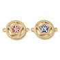 Rack Plating Brass Micro Pave Clear Cubic Zirconia Ring with Star Links Connector Charms, with Enamel & Shell, Real 18K Gold Plated, Long-Lasting Plated, Lead Free & Cadmium Free