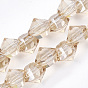 Electroplated Glass Beads Strands, Pearl Luster Plated, Faceted, Diamond