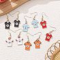 Alloy Enamel Football Shirt & Football Dangle Earrings for Women, with Iron Findings, Golden