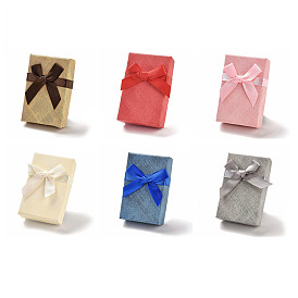Boîtes d'emballage pour ensemble de bijoux en carton, avec une éponge à l'intérieur, pour les bagues, petites montres, , Des boucles d'oreilles, , rectangle avec bowknot
