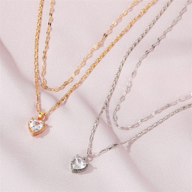 Chic Double-layer Crystal Heart Necklace with Sweet and Sexy Pendant for Women
