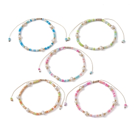 Natural Pearl & Glass Seed Braided Bead Bracelet, Nylon Adjustable Bracelet