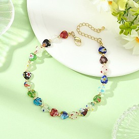 Heart Handmade Millefiori Glass Beaded Anklets for Women, Golden