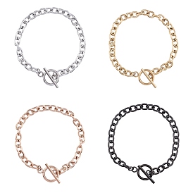 Unicraftale Unisex 304 Stainless Steel Cable Chain Bracelets, with Toggle Clasps