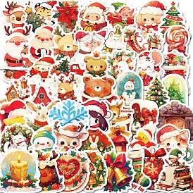 50Pcs Christmas Theme Cartoon Paper Stickers, Self-Adhesive Decals, for Water Bottles Laptop Phone Skateboard Decoration