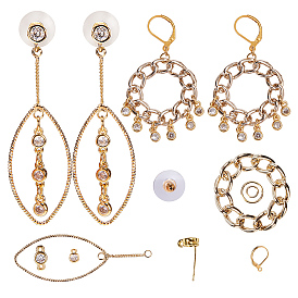 DIY Earring Making, with Brass Cubic Zirconia Ear Stud Components, Brass Leverback Earring Findings, Alloy Linking Rings and Brass Big Pendants