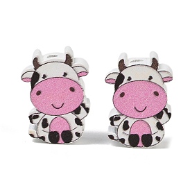 Printed Schima Wood Beads, Cow, Spray Paint