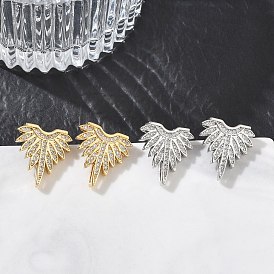 Серьги-гвоздики из латуни с микропаве из кубического циркония для женщин, вентилятор, стойки покрытие, долговечный, без свинца и без кадмия