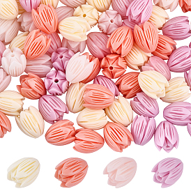 80Pcs 4 Colors Synthetic Coral Beads, Flower