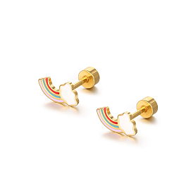 Эмалевая радуга с серьгами-гвоздиками в виде облаков, золотые украшения из титановой стали для женщин