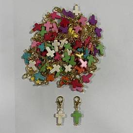 80шт. синтетическая бирюза крест подвеска украшения, Сплав с застежками когтя омара, золотые