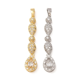 Brass Micro Pave Clear Cubic Zirconia Pendants, Multi Layer Teardrop Charms
