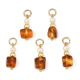 Подвески из натурального янтаря, квадратные подвески с натуральными культивированными пресноводными бусинами, золотые