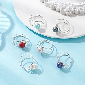 Кольца на палец с жемчужиной из раковины и медной проволокой, серебро 