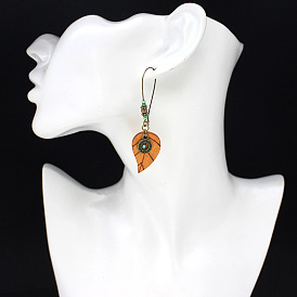 Minimalist Wooden Leaf Carved Earrings Ethnic Vintage Jewelry